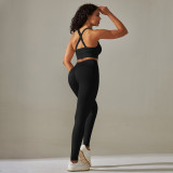 Cross-border European and American seamless knit solid color cross-back tight yoga outfit set with sports running fitness cropped pants