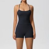 New cross-border European and American solid color double-sided brushed breathable tight-fitting yoga outfit set for sports, running, and fitness, eight-piece set