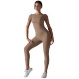 New solid color double-sided brushed tight-fitting high-elastic breathable yoga outfit set for women, suitable for running, fitness, and sports