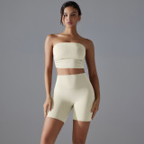 New one-piece sports bra, anti-slip and anti-exposure tube top yoga outfit set with base layer fitness shorts two-piece set