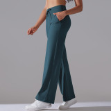 New Brushed Breathable High-Waisted Stretchy Loose Casual Pocket Wide-Leg Cropped Pants for Running, Fitness, and Yoga