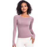 New cross-border European and American quick-dry long-sleeve women's sports running fitness breathable seamless one-piece long yoga top