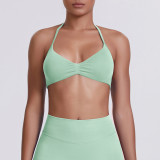Cross-border seamless solid color backless tight-fitting high-elastic halter neck sports bra for running, fitness, and yoga for women