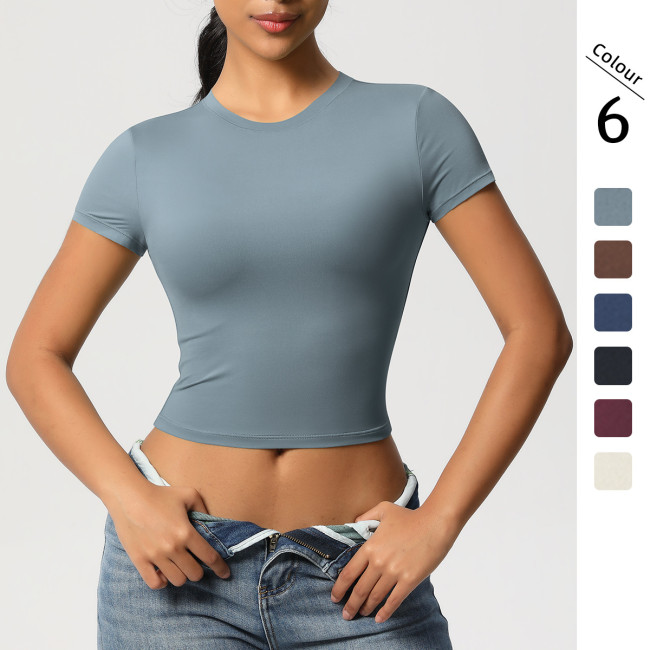 Cross-border double-sided nylon casual tight-fitting quick-dry Pilates top yoga shirt short-sleeve running fitness sports T-shirt