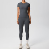 New cross-border European and American solid color double-sided brushed breathable tight-fitting yoga outfit set for sports, running, and fitness, eight-piece set