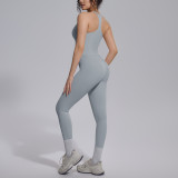 New cross-border European and American double-sided nylon racerback yoga outfit set for women, suitable for sports, running, and fitness