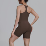 New cross-border double-sided nylon solid color racerback short two-piece sports running fitness yoga outfit for women