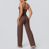 In-stock cross-border seamless double-sided nylon backless tight-fitting sports wide-leg yoga outfit set for running and fitness two-piece set