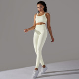 Cross-border European and American seamless knitted solid color polka dot high-elastic tight-fitting breathable yoga outfit set for running and fitness two-piece set
