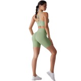 New style no-underwear three-quarter shorts yoga outfit set with beautiful back cross sports bra fitness yoga outfit set