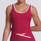 New cross-border color-blocked double-sided brushed tight-fitting breathable long sports vest for women, suitable for running, fitness, and yoga