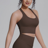 New cross-border solid color racerback tight-fitting breathable sports bra for running, fitness, and yoga, women's tank top