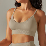 Cross-border European and American seamless knitted solid color backless sports bra without underwire for running, fitness, and yoga