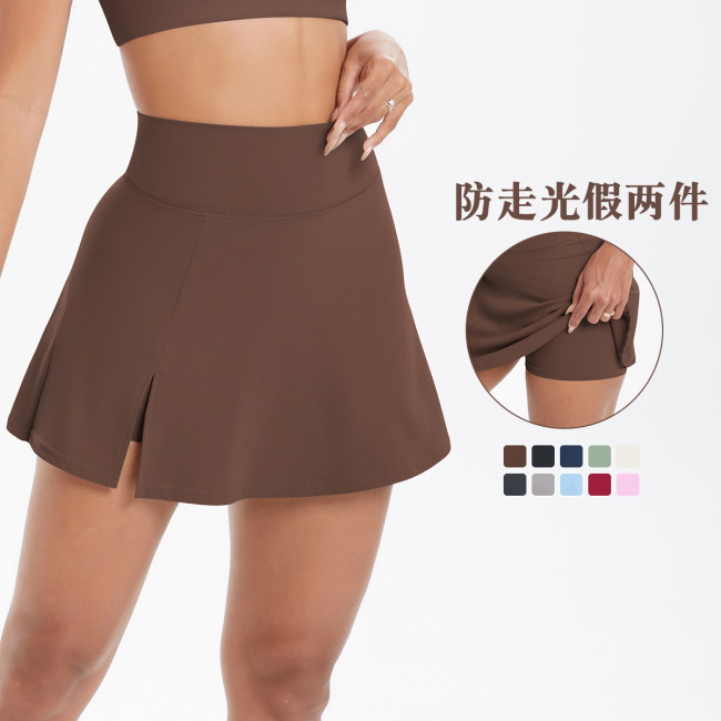New cross-border European and American high-waisted yoga short skirt, breathable mini skirt-pants for running, fitness, tennis, anti-exposure sports skirt