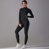 New cross-border solid color antibacterial no-underwear zipper jacket yoga outfit set for sports, running, and fitness two-piece set