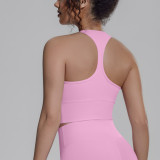 New cross-border solid color racerback tight-fitting breathable sports bra for running, fitness, and yoga, women's tank top