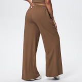 New cross-border brushed fabric trousers with drawstring, loose casual pants for women, sports and fitness elastic wide-leg pants for women
