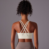 Customized brushed fabric cross-back shockproof push-up sports bra, cloud-feel yoga sports bra, fitness top