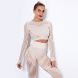 In stock!European and American internet celebrity seamless knitted sexy moisture-wicking long-sleeve yoga wear sports fitness running T-shirt