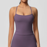 In-stock cross-border double-sided brushed solid color tight-fitting long sports bra with beautiful back design for running, fitness, and yoga for women