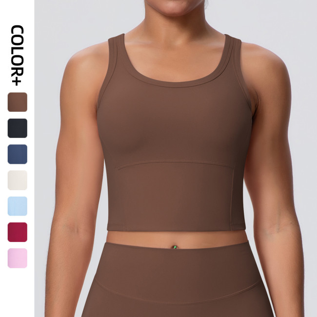 New cross-border brushed yoga top with chest pads, women's fitness bra, beautiful back sports underwear, shockproof vest for outerwear