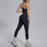 New cross-border solid color double-sided nylon tight-fitting backless yoga outfit set for sports, running, and fitness, two-piece yoga set