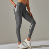 Clearance Sale: European and American Style Pocket PU Leather Pants, Tummy Control, Slim Fit, High Waist Yoga Pants, Shaping and Butt-Lifting Cropped Pants