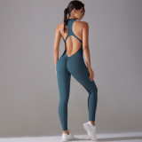 Cross-border solid color high-intensity tight-fitting nude-feel sports long one-piece yoga suit for women, suitable for running and fitness