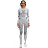 Custom-made seamless high-elastic long-sleeve ski suit shapewear set for women, suitable for sports, running, cycling, and yoga