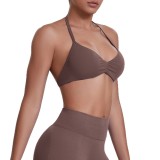 Cross-border seamless solid color backless tight-fitting high-elastic halter neck sports bra for running, fitness, and yoga for women