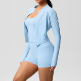 New cross-border seamless vest, outdoor casual tight-fitting fitness wear, pocket shorts, yoga wear, sports three-piece set