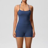 European and American cross-border solid color cloud-feel yoga pants with pockets, sports fitness breathable tank top, two-piece yoga outfit