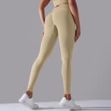 Cross-border European and American seamless knitted solid color high-waisted tight peach-butt-lifting yoga pants for sports, running, and fitness, nine-point length