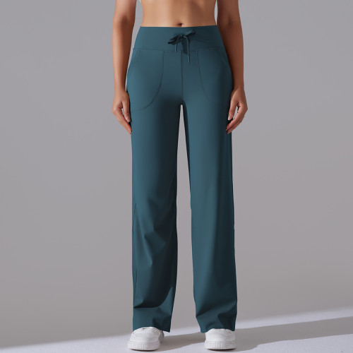 New Brushed Breathable High-Waisted Stretchy Loose Casual Pocket Wide-Leg Cropped Pants for Running, Fitness, and Yoga