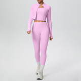 Cross-border solid color brushed tight-fitting high-elastic breathable long tank top three-piece sports running fitness yoga outfit set