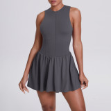 New cross-border two-piece outdoor stand-collar dress, anti-exposure running skirt, tennis skirt, yoga wear for women