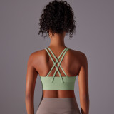 Customized brushed fabric cross-back shockproof push-up sports bra, cloud-feel yoga sports bra, fitness top