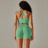 New cross-border European and American seamless cross-back double-strap sports vest bra set with running fitness yoga pants