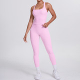 Cross-border European and American double-sided brushed solid color tight-fitting racerback sports suit for running, fitness, and yoga two-piece set