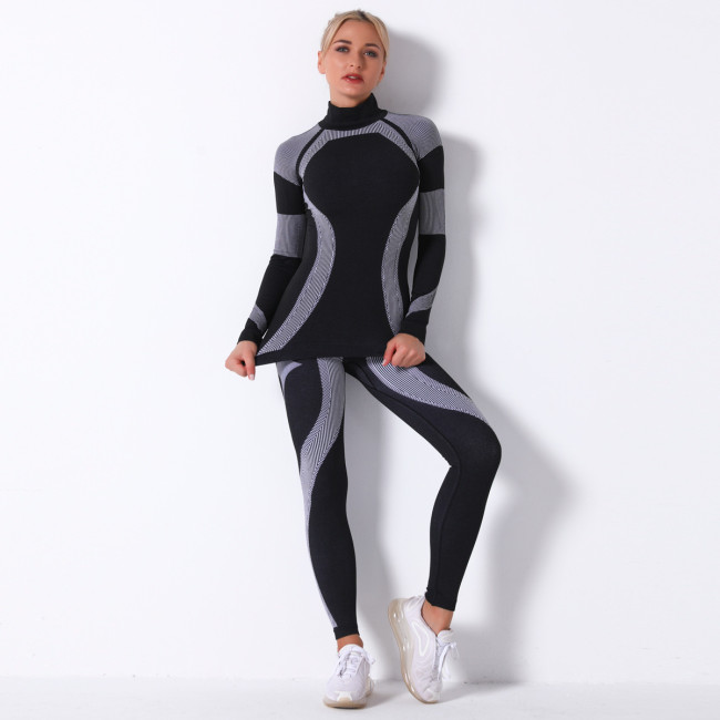 European and American internet celebrity seamless knitted long-sleeve yoga set for women, breathable, moisture-wicking, long-sleeve sports running fitness pants