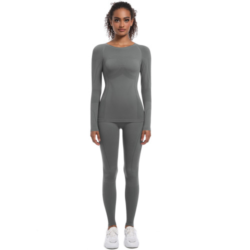 Custom-made seamless high-waisted tight-fitting ski suit shapewear set for women, suitable for sports, running, cycling, and yoga with long sleeves