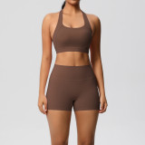 Cross-border cloud-feel tight-fitting yoga sports vest, shockproof bra, butt-lifting shorts, running fitness yoga outfit two-piece set