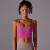 New solid color double-sided nylon semi-fixed cup training high-intensity sports bra, tight-fitting high-elastic fitness tank top for women