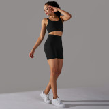 Cross-border European and American seamless knitted solid color polka dot high-elastic tight-fitting breathable yoga outfit set for running and fitness two-piece set