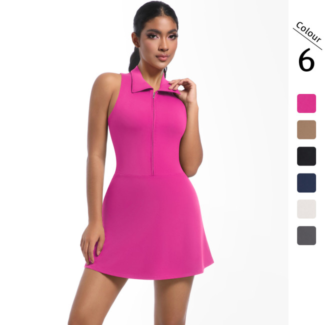 New cross-border slim-fit high-waisted turn-down collar sports dress running golf tennis yoga outfit for women