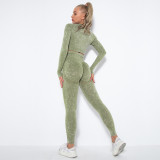 New European and American seamless washable smiley face yoga set, sports fitness long-sleeve top and butt-lifting yoga pants two-piece set