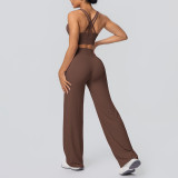 European and American cross-border seamless cross-back sports bra and casual butt-lifting wide-leg pants two-piece fitness yoga outfit for women
