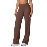 New cross-border double-sided brushed solid color high-waisted loose breathable yoga wide-leg pants for running and fitness yoga bell-bottom pants