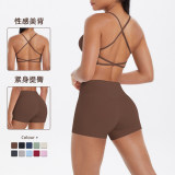 New cross-border model: cloud-feel brushed fabric camisole sports bra with beautiful back design, casual running fitness butt-lifting shorts, yoga wear for women