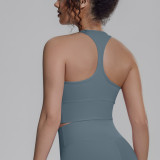 New cross-border solid color racerback tight-fitting breathable sports bra for running, fitness, and yoga, women's tank top